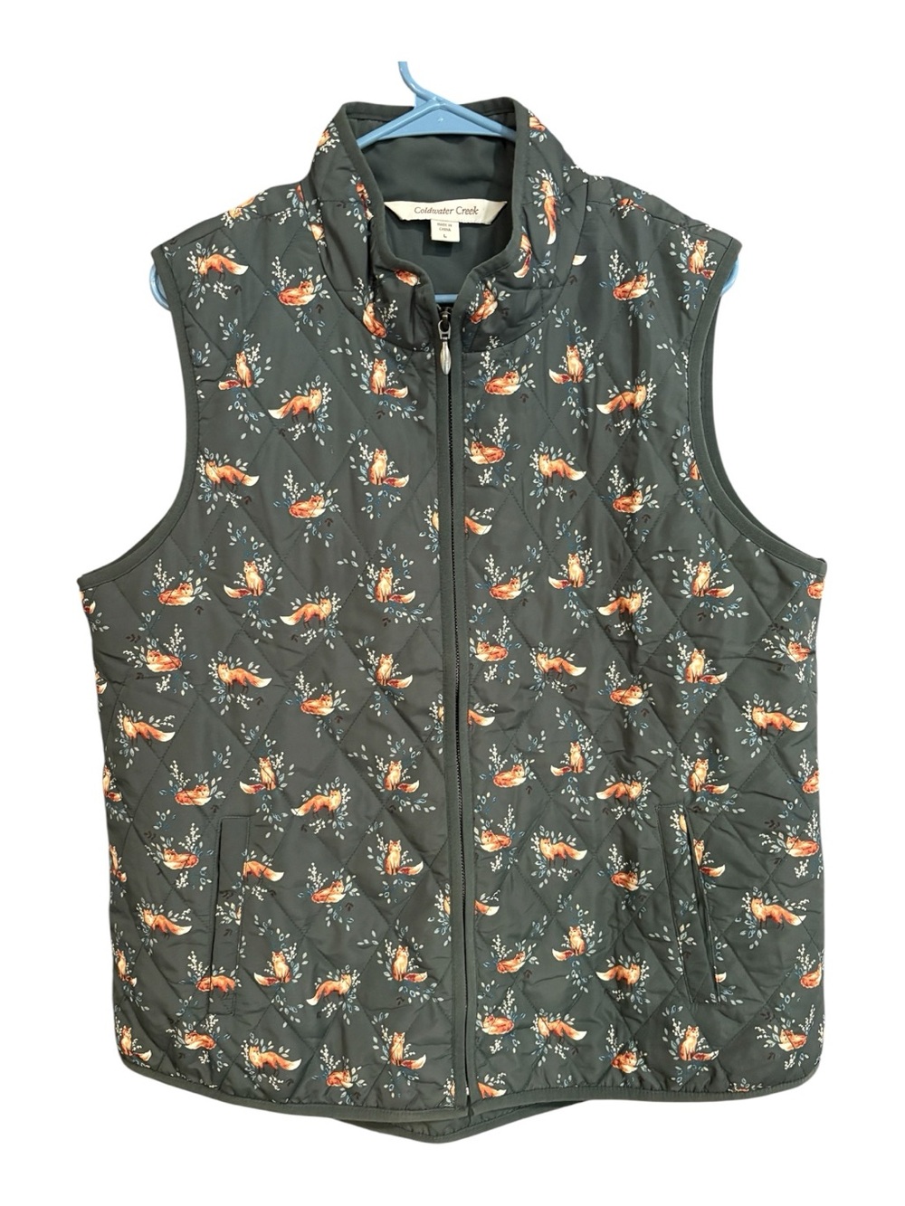 Coldwater Creek Women’s Quilted Fox-Print Vest - Olive Green